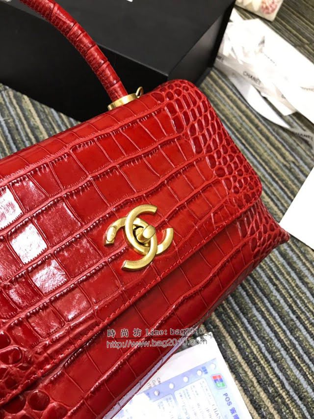 Chanel女包 香奈兒專櫃最新款cocohandle牛皮壓花鱷魚紋單肩斜挎鏈條包 A93050  djc4166